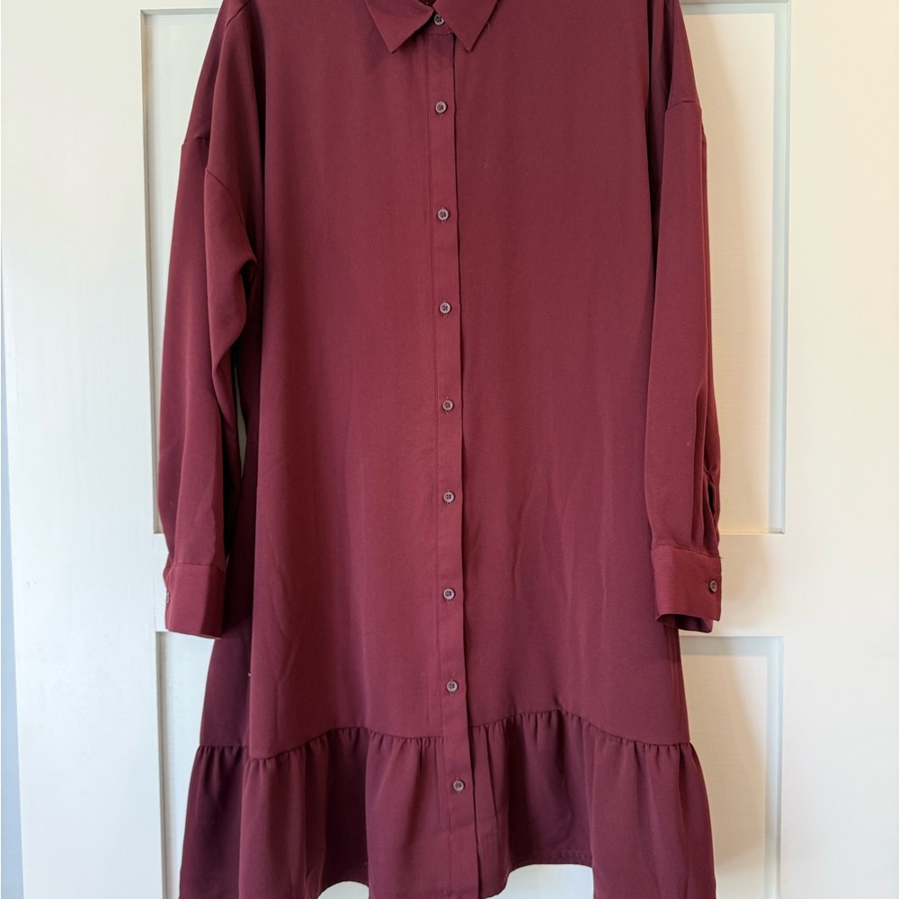 Nine West Women's Burgundy Button-Front Shirt Dress